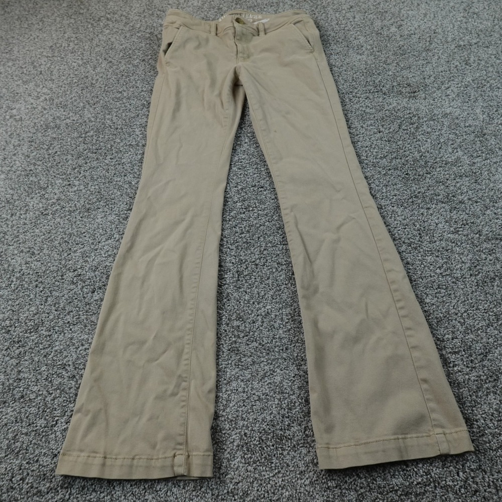 American Eagle Pants Womens 6 Brown Tan Beige Chino Kick Boot Low Rise Stretch